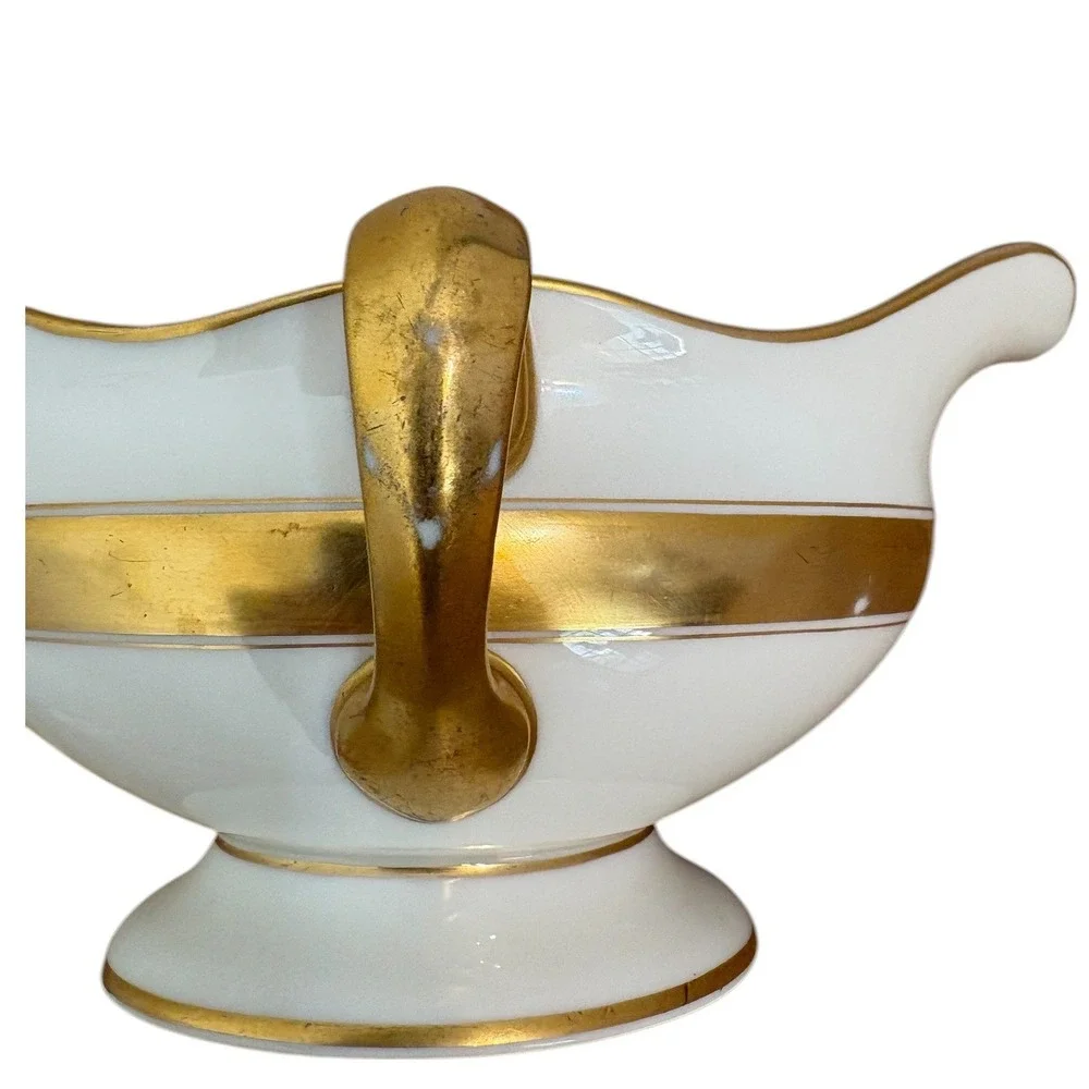 Lenox Ivory Porcelain Gravy Boat Gold Band Double Spout & Handles‎ Vintage